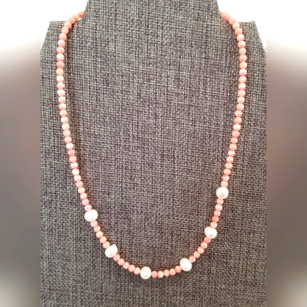 Salmon Coral with Pearls Necklace